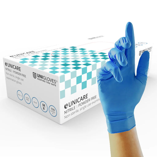 Unicare Blue Nitrile Examination Gloves Large - JENNYCHEM